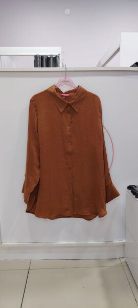 Büyük beden tarçın rengi şık gömlek