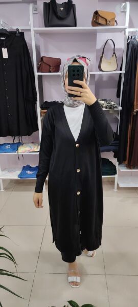 Siyah uzun triko hırka