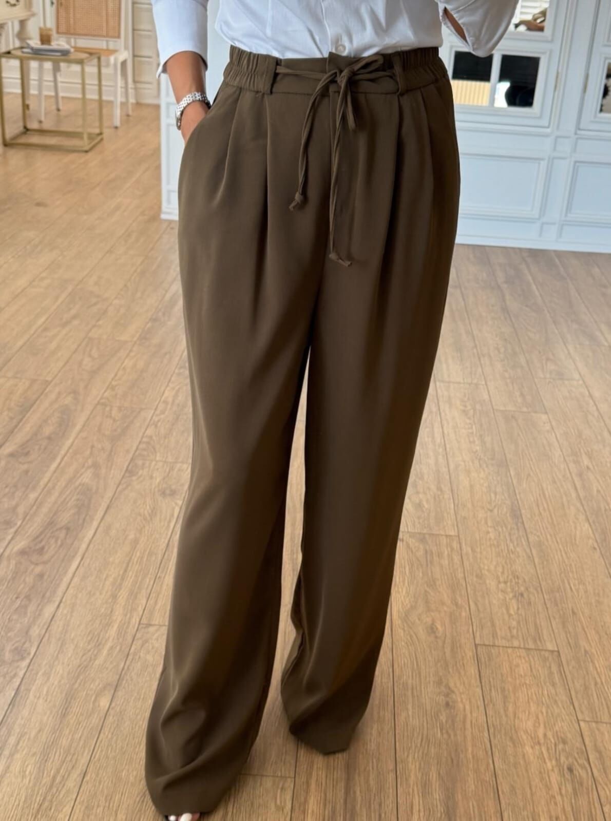 Haki renk bol paça pantolon