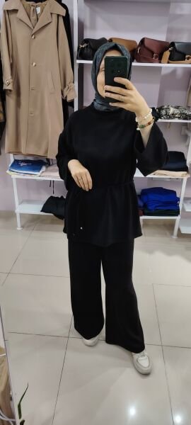 Siyah belden bağlamalı ikili takım