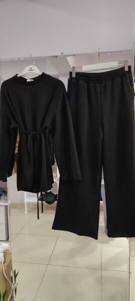 Siyah belden bağlamalı ikili takım