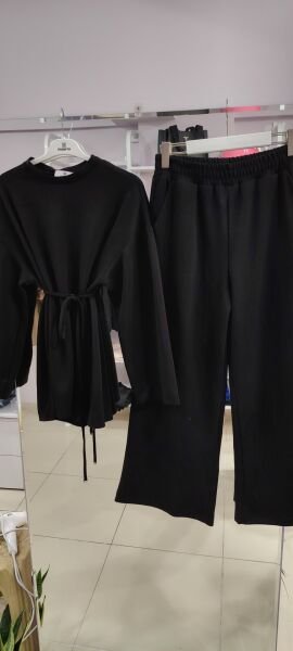 Siyah belden bağlamalı ikili takım