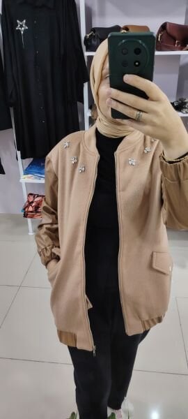 Deri detaylı kaşe kaban