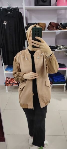 Deri detaylı kaşe kaban