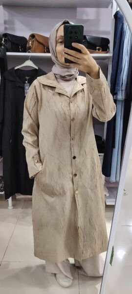 Yeni sezon içi desenli astarlı ince kap - krem