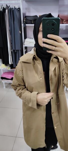Fermuarlı boncuklu trenckot