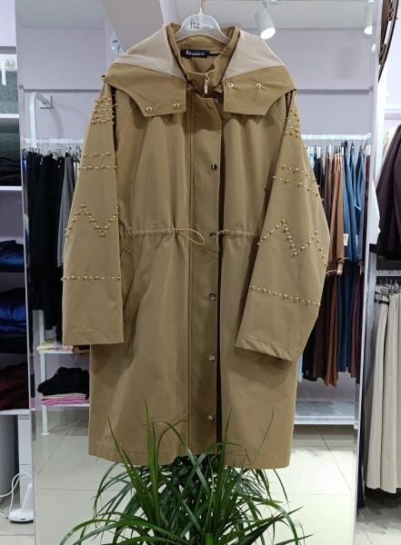 Fermuarlı boncuklu trenckot