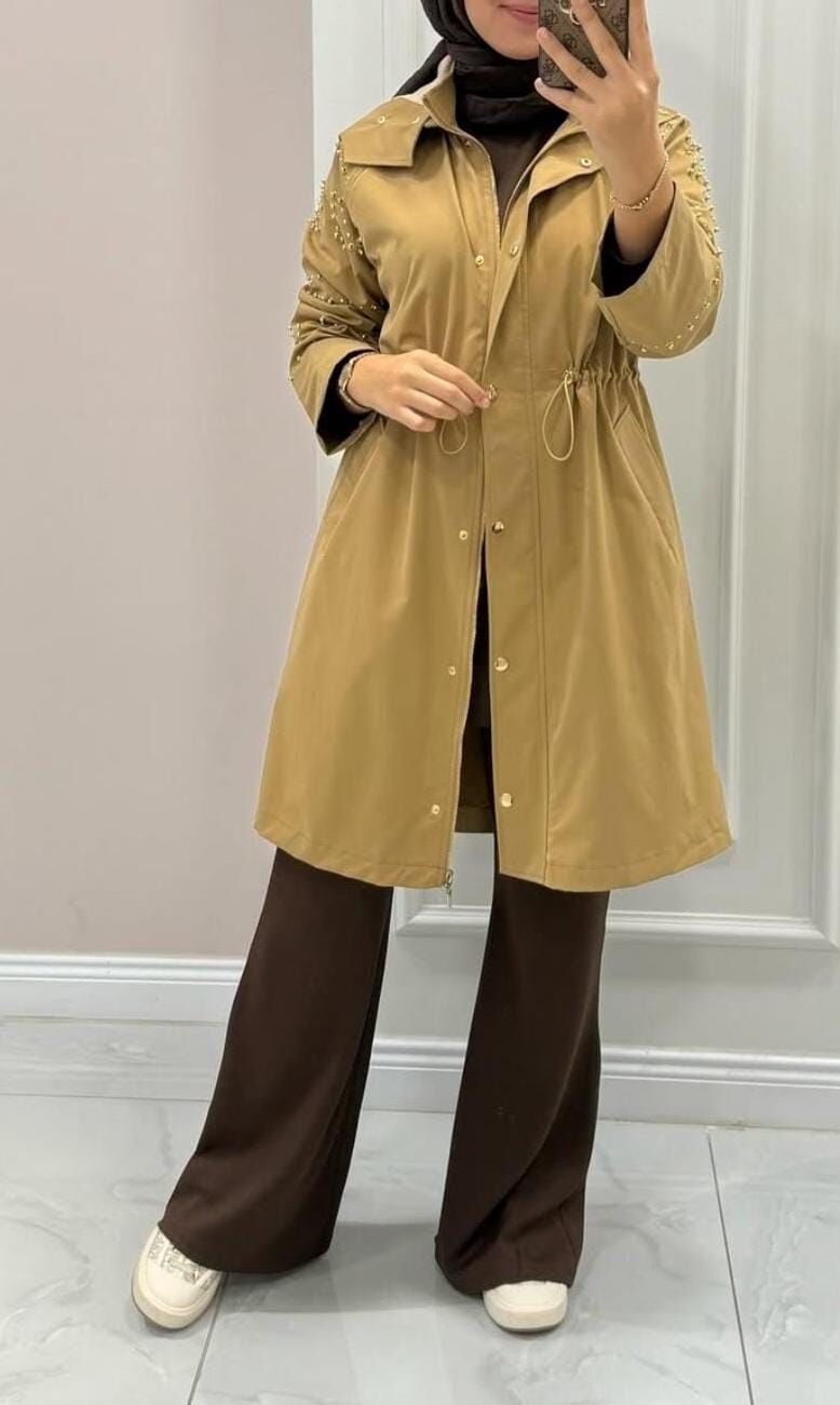 Fermuarlı boncuklu trenckot