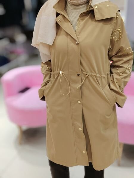 Fermuarlı boncuklu trenckot