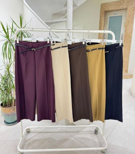 Krep Kumaş Bol Paça Pantolon Bordo - 36