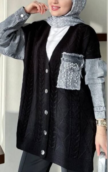 Kot detaylı örme hırka