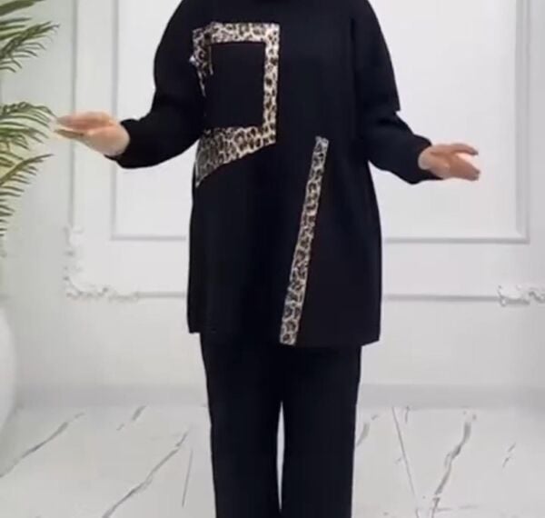 Leopar ve payet detaylı ikili takım