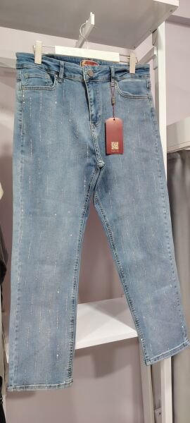 Likralı taş detaylı mavi jean pantolon