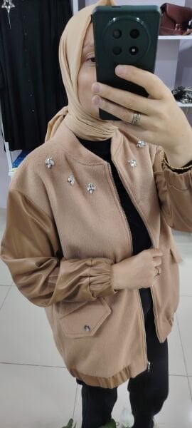 Deri detaylı kaşe kaban