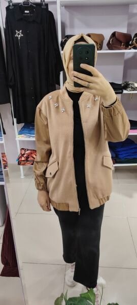 Deri detaylı kaşe kaban