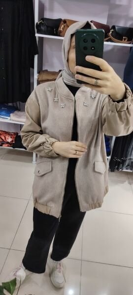 Deri detaylı kaşe yelek