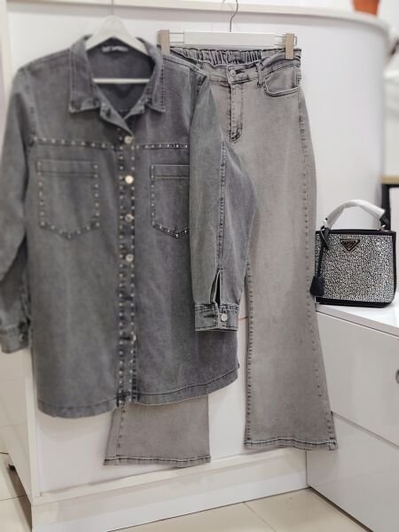 Zımba detaylı kot ceket