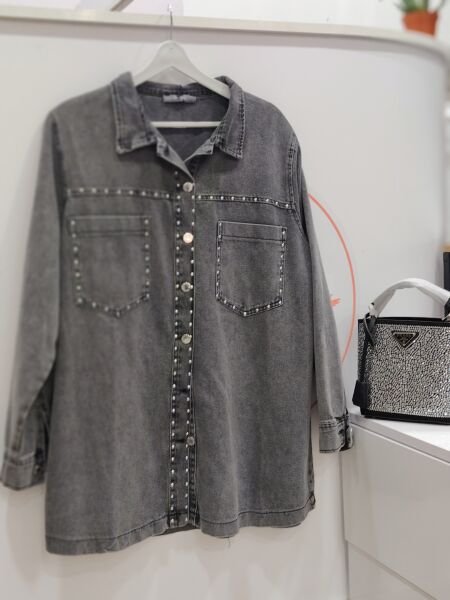 Zımba detaylı kot ceket