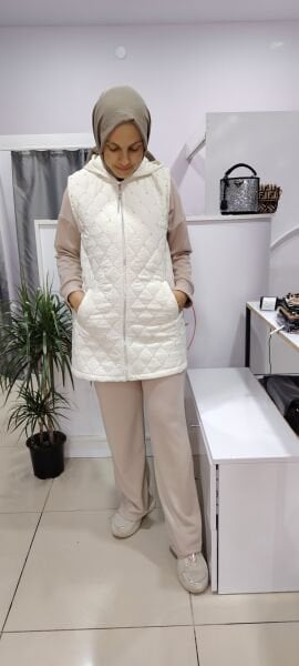 Işıl ışıl taş işli ince kapitone astarlı yelek