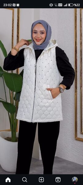 Işıl ışıl taş işli ince kapitone astarlı yelek