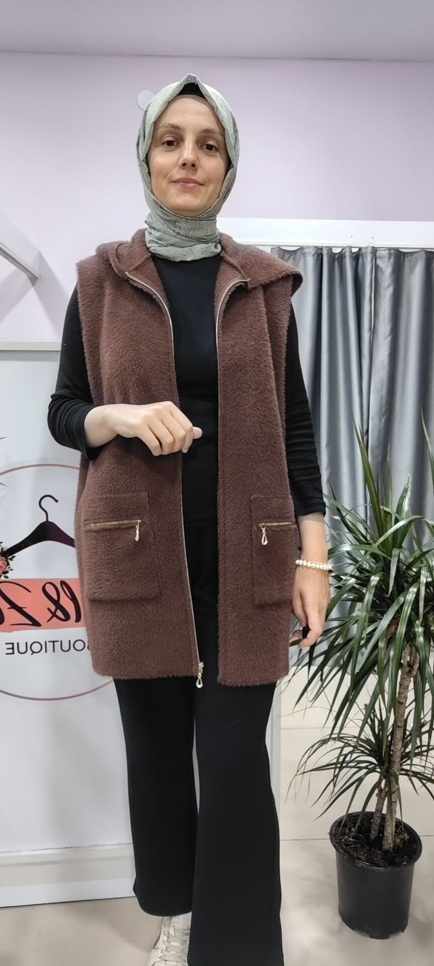 Peluş yumuş yelek siyah-kahverengi