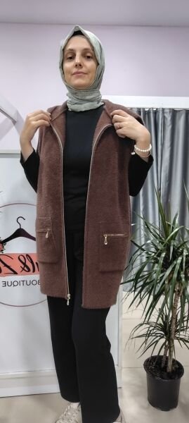 Peluş yumuş yelek siyah-kahverengi