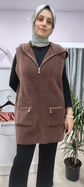 Peluş yumuş yelek siyah-kahverengi