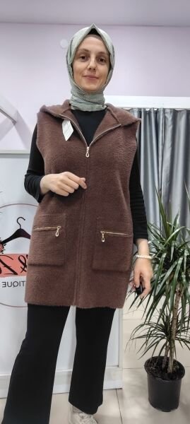 Peluş yumuş yelek siyah-kahverengi