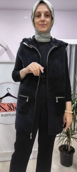 Peluş yumuş yelek siyah-kahverengi