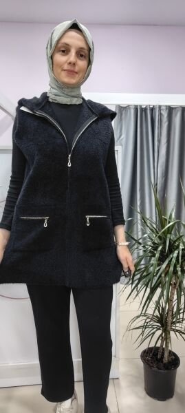 Peluş yumuş yelek siyah-kahverengi