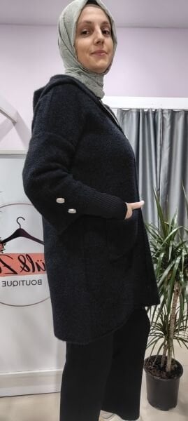 Angora Hırka Kaban - siyah-beyaz