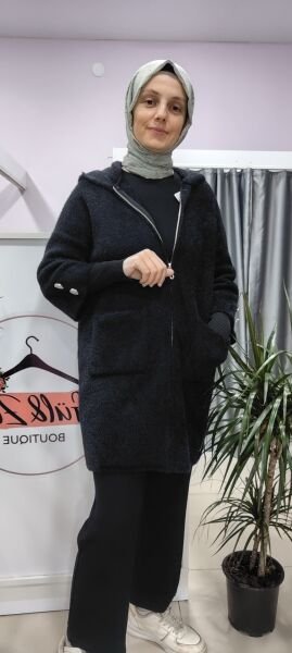 Angora Hırka Kaban - siyah-beyaz