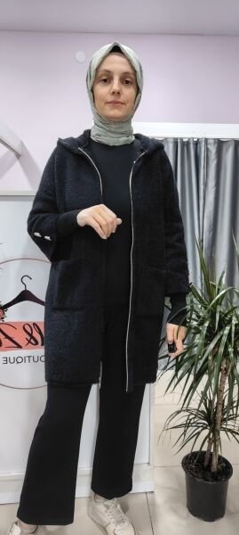 Angora Hırka Kaban - siyah-beyaz