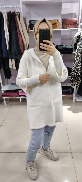 Angora Hırka Kaban - siyah-beyaz