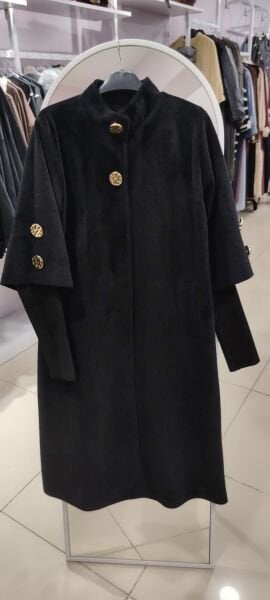 Yeni Sezon Gold Düğme Detaylı Kaban-Siyah