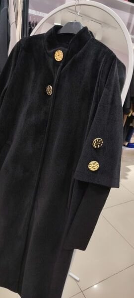 Yeni Sezon Gold Düğme Detaylı Kaban-Siyah