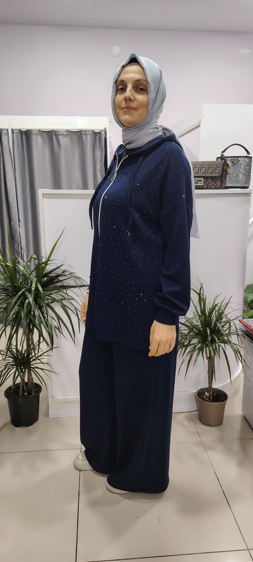 Taşlı ikili takım - lacivert