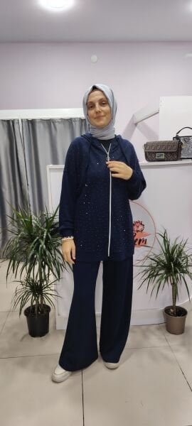 Taşlı ikili takım - lacivert