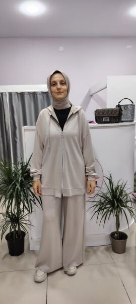 Taşlı Fermuarlı İkili Takım-Taş Renk