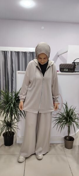 Taşlı Fermuarlı İkili Takım-Taş Renk