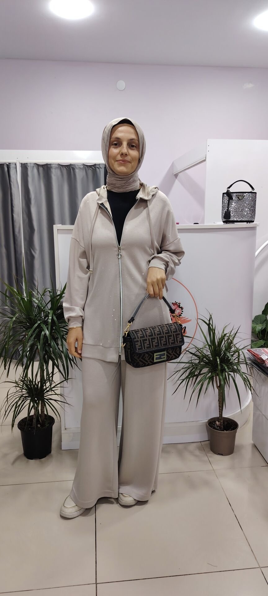 Taşlı Fermuarlı İkili Takım-Taş Renk