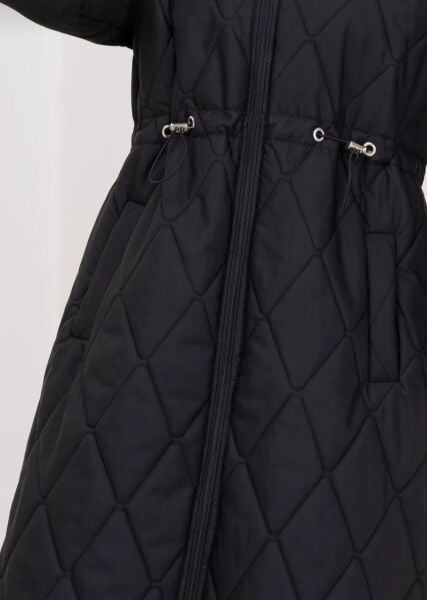 Kürk Yakalı Kapitone Mont - Siyah