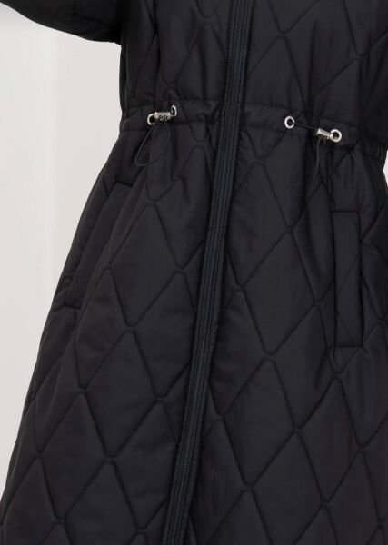 Kürk Yakalı Kapitone Mont - Siyah