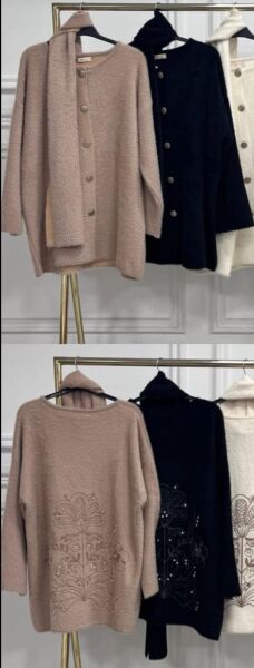 Yaka detaylı gold düğmeli hırka