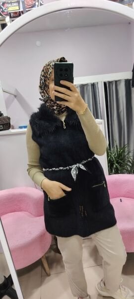 Kemer Detaylı Premium Angora Yelek