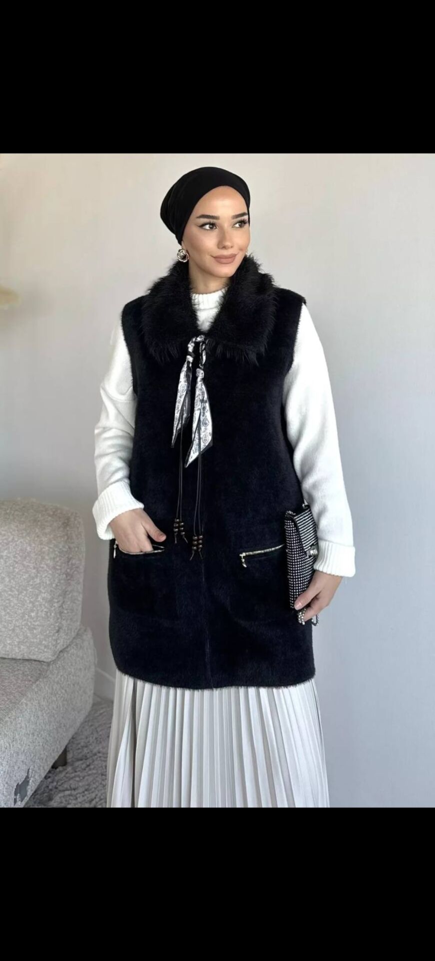 Kemer Detaylı Premium Angora Yelek