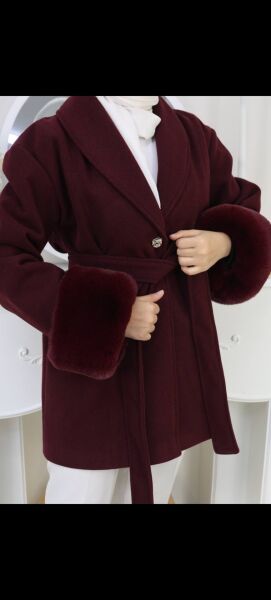 Kolları Kürklü Kaban (Bordo - Vizon)